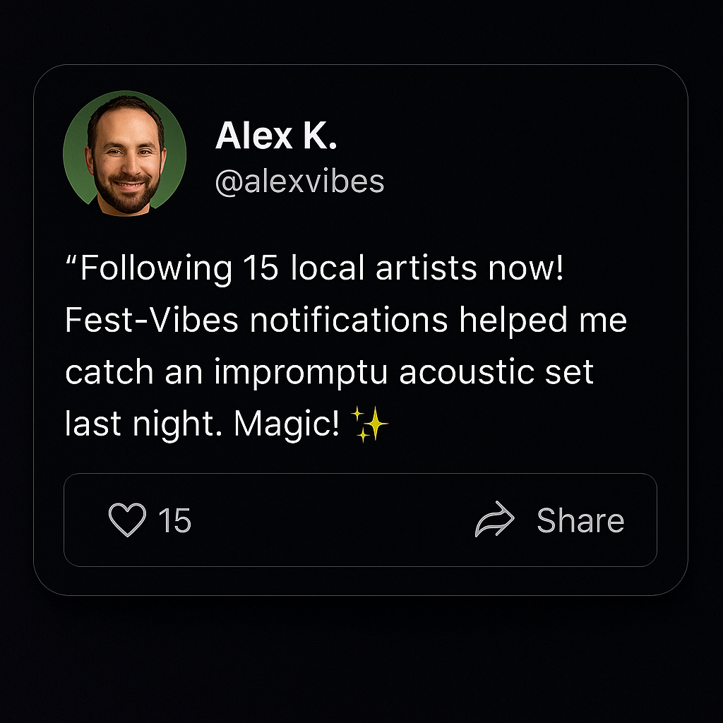 Alex K. social post about following local artists and discovering impromptu shows