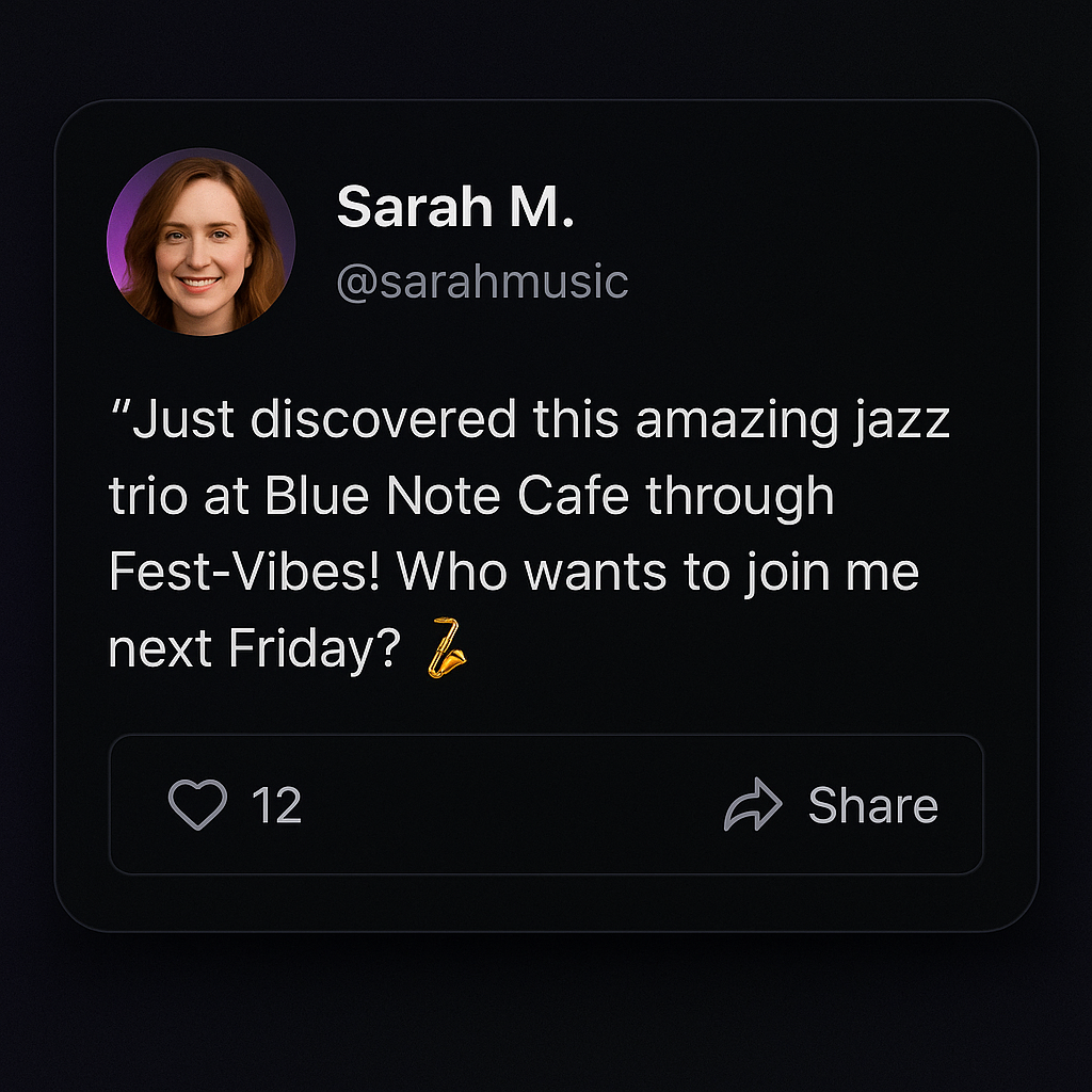 Sarah M. social post about jazz trio discovery